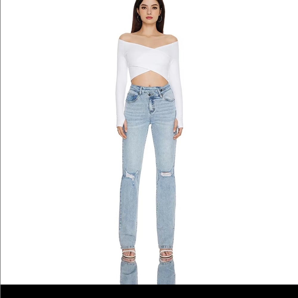 Women's Light Blue Distressed Jeans